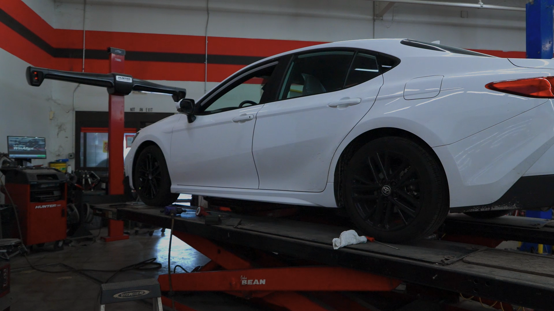 A camry on a lift